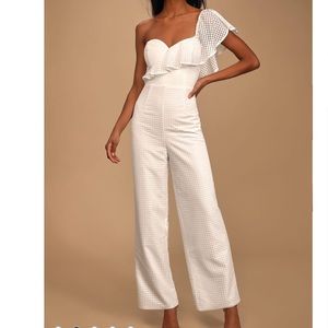 Lulu’s mesh one shoulder jumpsuit NWT